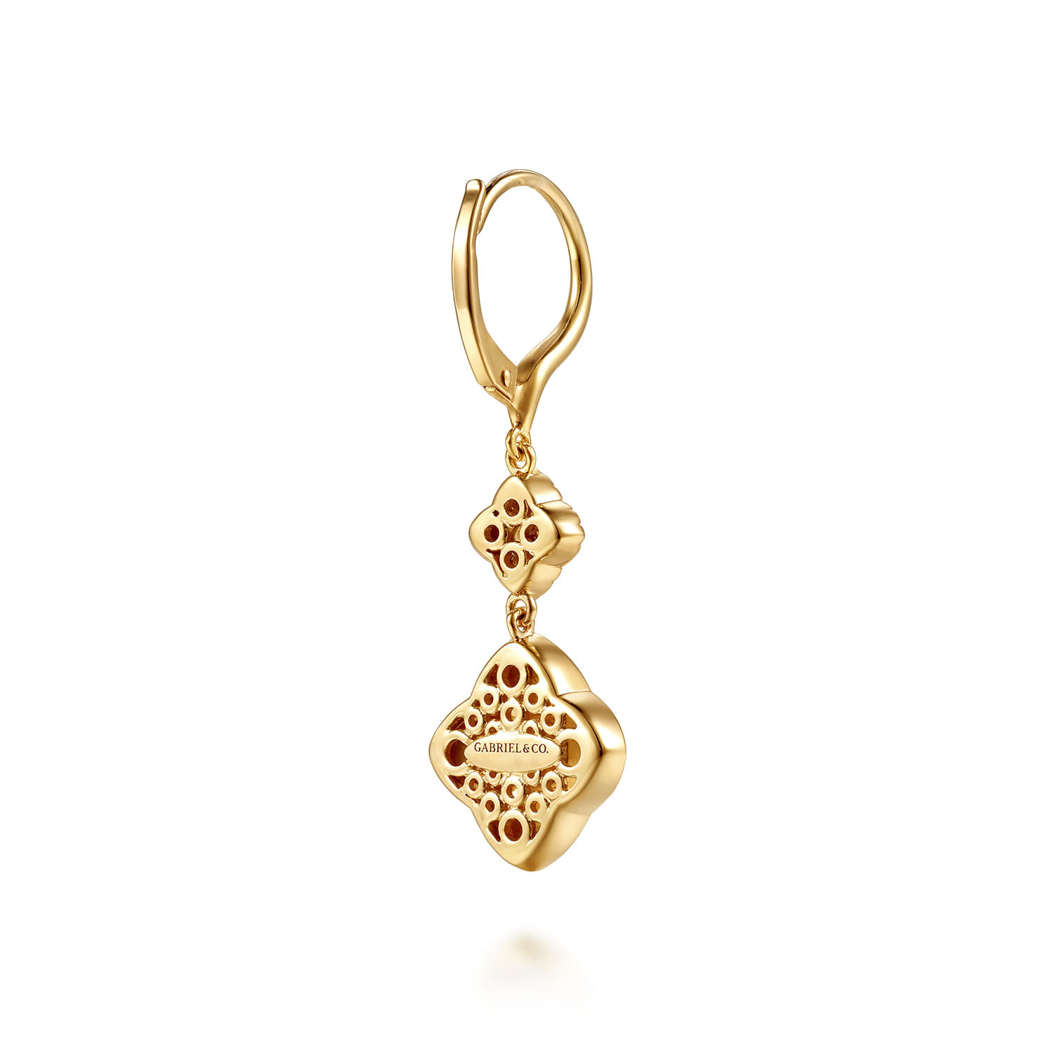 Mosaic - 14K Yellow Gold Bujukan Blue Topaz Clover Drop Earrings with Blue Dusk Blue and White Enamel - Shot 2