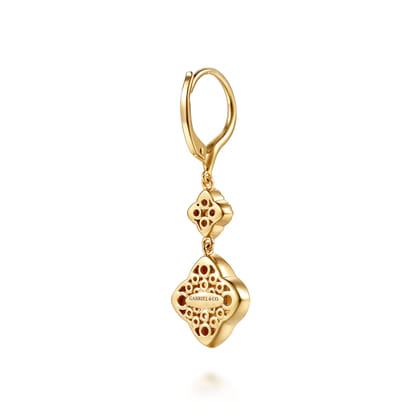 Mosaic - 14K Yellow Gold Bujukan Blue Topaz Clover Drop Earrings with Blue Dusk Blue and White Enamel
