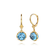 Mosaic - 14K Yellow Gold Bujukan Blue Topaz Clover Drop Earrings with Dusk Blue Enamel