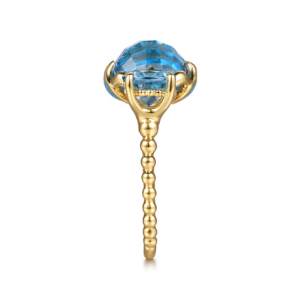 Mosaic - 14K Yellow Gold Bujukan Blue Topaz Clover Open Ring with Dusk Blue Enamel