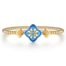 Mosaic - 14K Yellow Gold Bujukan Blue Topaz Floral Split Bangle Bracelet with Blue Dusk Blue and White Enamel