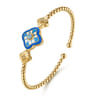 Mosaic - 14K Yellow Gold Bujukan Blue Topaz Floral Split Bangle Bracelet with Blue Dusk Blue and White Enamel