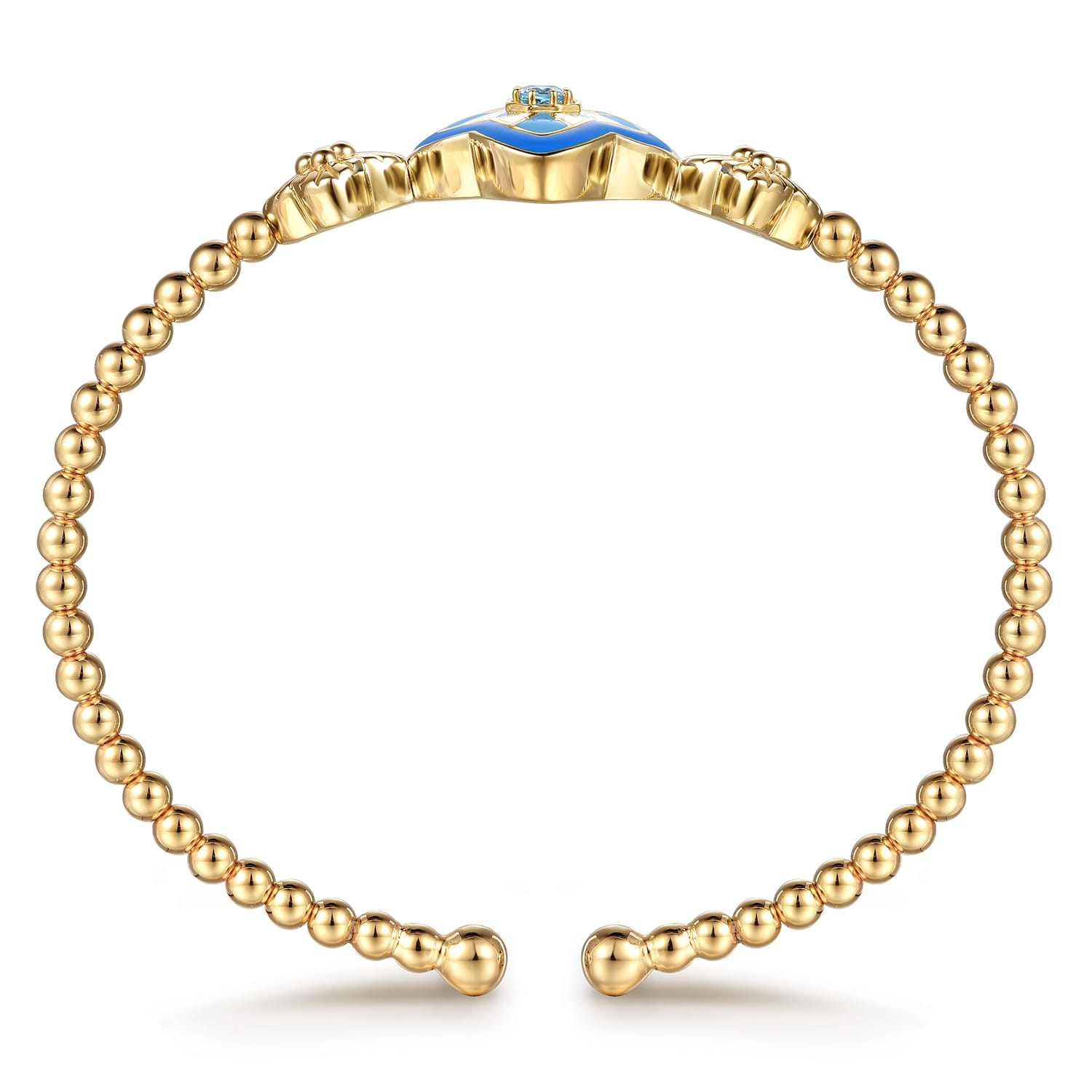 Mosaic - 14K Yellow Gold Bujukan Blue Topaz Floral Split Bangle Bracelet with Blue Dusk Blue and White Enamel - Shot 3