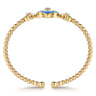 Mosaic - 14K Yellow Gold Bujukan Blue Topaz Floral Split Bangle Bracelet with Blue Dusk Blue and White Enamel