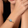 Mosaic - 14K Yellow Gold Bujukan Blue Topaz Floral Split Bangle Bracelet with Blue Dusk Blue and White Enamel