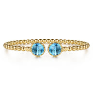 Mosaic - 14K Yellow Gold Bujukan Blue Topaz Floral Split Bangle Bracelet with Dusk Blue Enamel