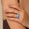 Mosaic - 14K Yellow Gold Bujukan Blue Topaz Floral Wide Band with Blue Dusk Blue and White Enamel