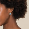 Mosaic - 14K Yellow Gold Bujukan Diamond and Blue Topaz Leverback Drop Earrings with Blue and Dust Blue and White Enamel - 0.05 ct