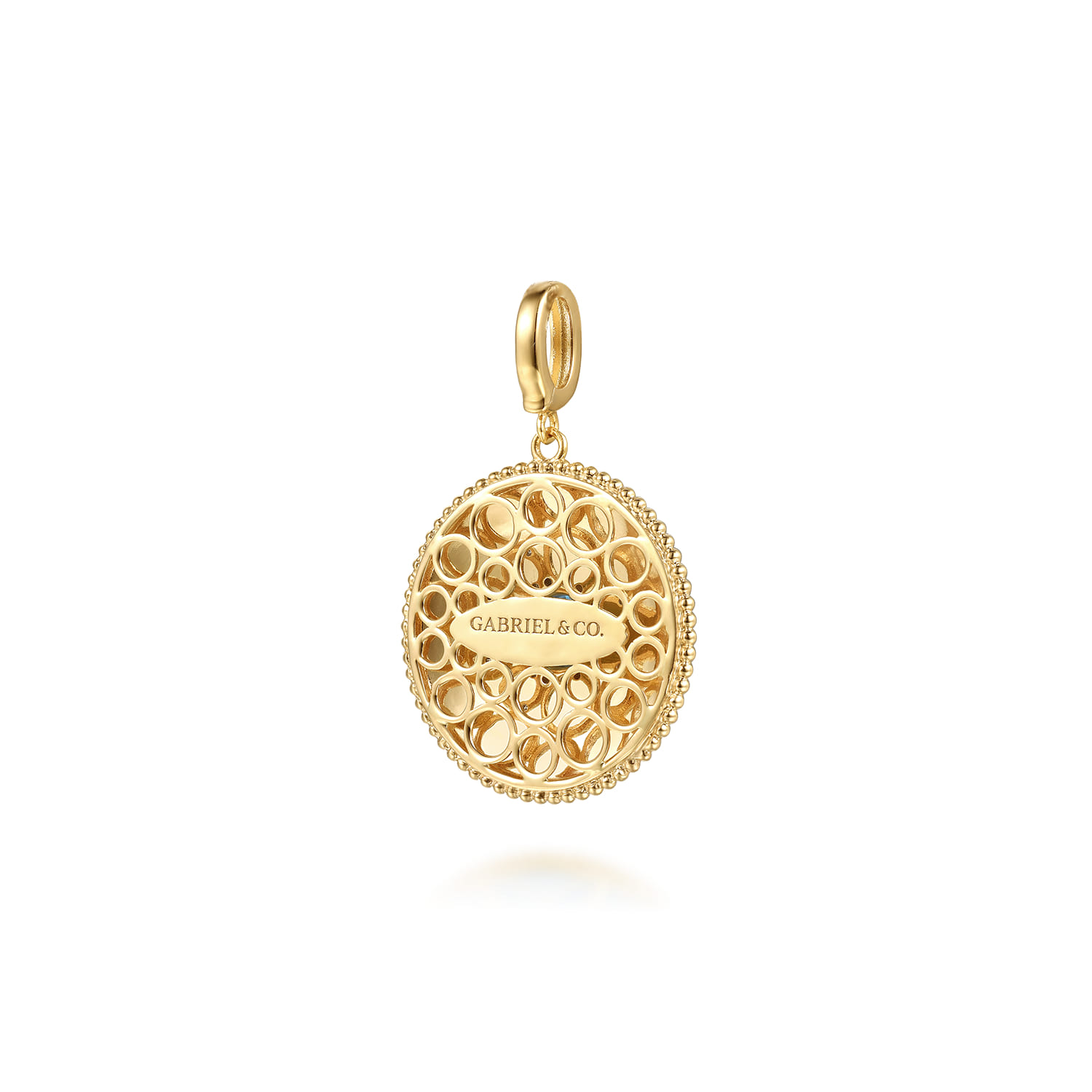Mosaic - 14K Yellow Gold Bujukan Diamond and Blue Topaz Medallion with Blue and Dust Blue and White Enamel - 0.17 ct - Shot 2