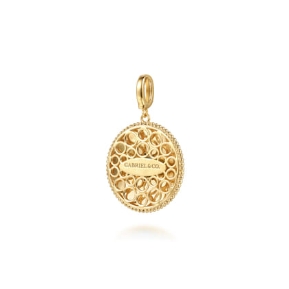 Mosaic - 14K Yellow Gold Bujukan Diamond and Blue Topaz Medallion with Blue and Dust Blue and White Enamel