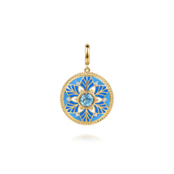 Mosaic---14K-Yellow-Gold-Bujukan-Diamond-and-Blue-Topaz-Medallion-with-Blue-and-Dust-Blue-and-White-Enamel1