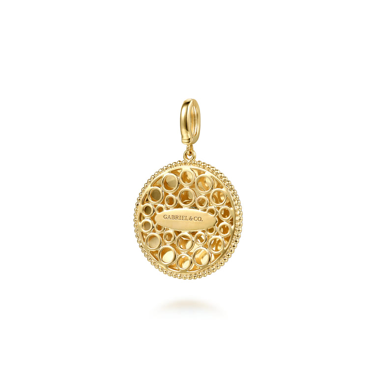 Mosaic - 14K Yellow Gold Bujukan Diamond and Blue Topaz Medallion with Blue and Dust Blue and White Enamel - 0.08 ct - Shot 2