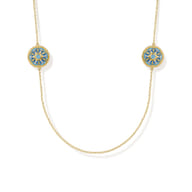 Mosaic - 14K Yellow Gold Bujukan Diamond and Blue Topaz Station Necklace with Blue and Dust Blue and White Enamel