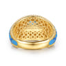 Mosaic - 14K Yellow Gold Bujukan Diamond and Blue Topaz Wide Band with Blue and Dust Blue and White Enamel - 0.21 ct