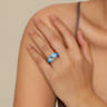 Mosaic - 14K Yellow Gold Bujukan Diamond and Blue Topaz Wide Band with Blue and Dust Blue and White Enamel - 0.21 ct