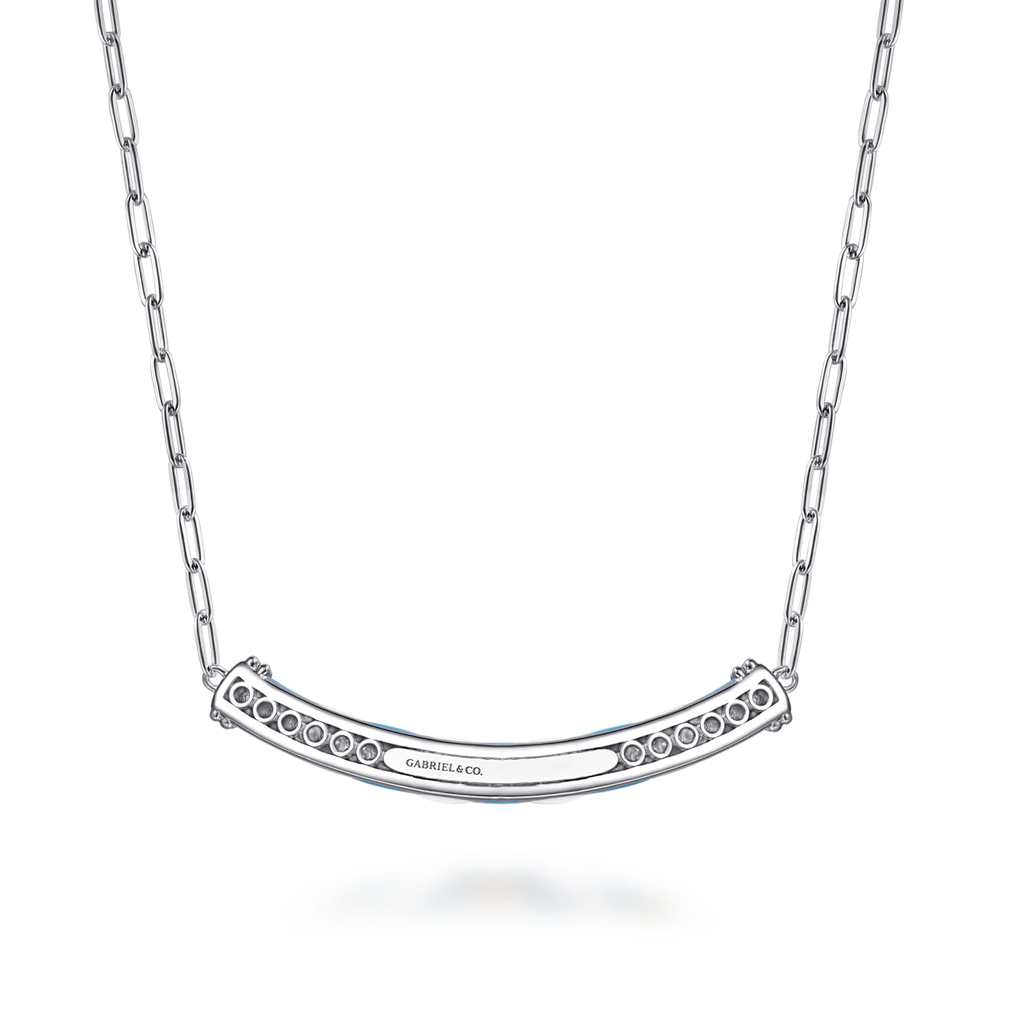 Mosaic - 14K Yellow Gold and 925 Sterling Silver Bujukan Clover Bar Necklace with White and Dusk Blue Enamel - Shot 3