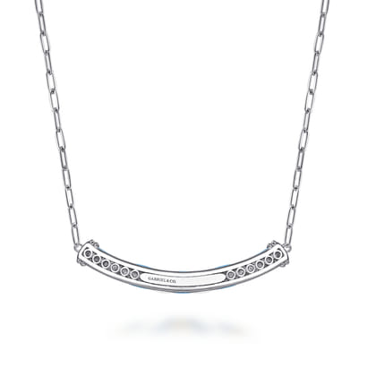 Mosaic - 14K Yellow Gold and 925 Sterling Silver Bujukan Clover Bar Necklace with White and Dusk Blue Enamel