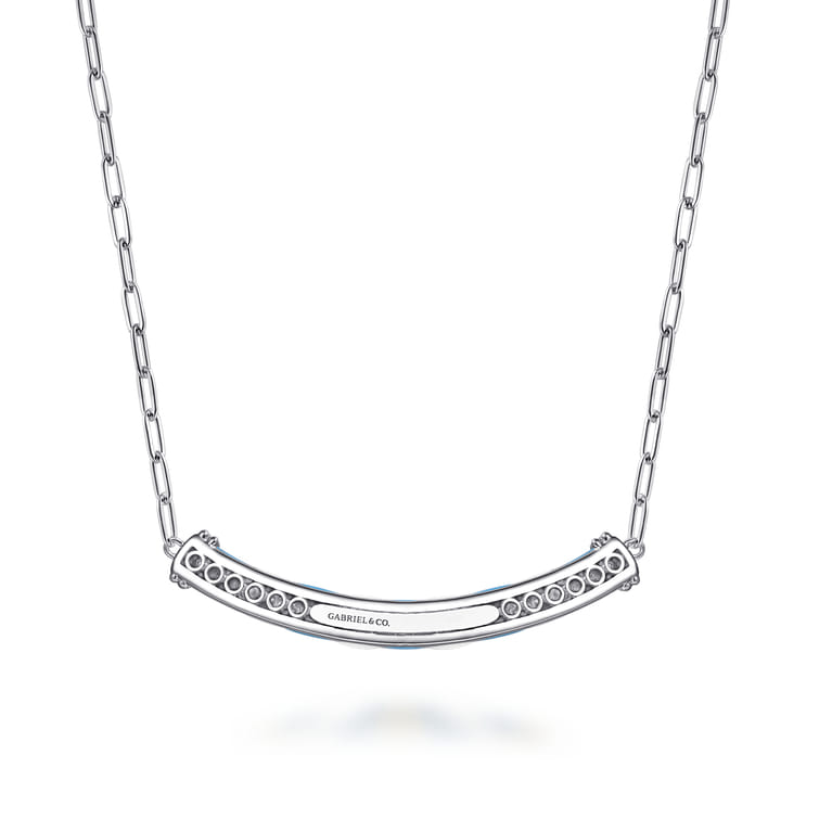 Mosaic - 14K Yellow Gold and 925 Sterling Silver Bujukan Clover Bar Necklace with White and Dusk Blue Enamel - Shot 3