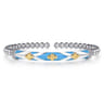 Mosaic - 14K Yellow Gold and 925 Sterling Silver Bujukan Clover Cuff Bangle Bracelet with White and Dusk Blue Enamel
