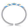 Mosaic - 14K Yellow Gold and 925 Sterling Silver Bujukan Clover Cuff Bangle Bracelet with White and Dusk Blue Enamel