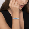 Mosaic - 14K Yellow Gold and 925 Sterling Silver Bujukan Clover Cuff Bangle Bracelet with White and Dusk Blue Enamel