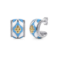Mosaic - 14K Yellow Gold and 925 Sterling Silver Bujukan Clover Pendant Necklace with White and Dusk Blue Enamel