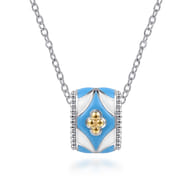 Mosaic - 14K Yellow Gold and 925 Sterling Silver Bujukan Clover Pendant Necklace with White and Dusk Blue Enamel