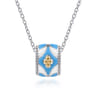 Mosaic - 14K Yellow Gold and 925 Sterling Silver Bujukan Clover Pendant Necklace with White and Dusk Blue Enamel