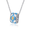 Mosaic - 14K Yellow Gold and 925 Sterling Silver Bujukan Clover Pendant Necklace with White and Dusk Blue Enamel