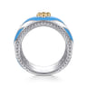 Mosaic - 14K Yellow Gold and 925 Sterling Silver Bujukan Clover Wide Band Ring with White and Dusk Blue Enamel