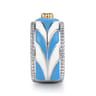 Mosaic - 14K Yellow Gold and 925 Sterling Silver Bujukan Clover Wide Band Ring with White and Dusk Blue Enamel