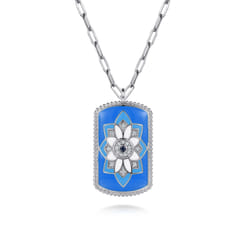 Mosaic---925-Sterling-Silver-Bujukan-White-Sapphire-and-Blue-Sapphire-Dog-Tag-Pendant-Necklace-with-Blue-and-Dust-Blue-and-White-Enamel1