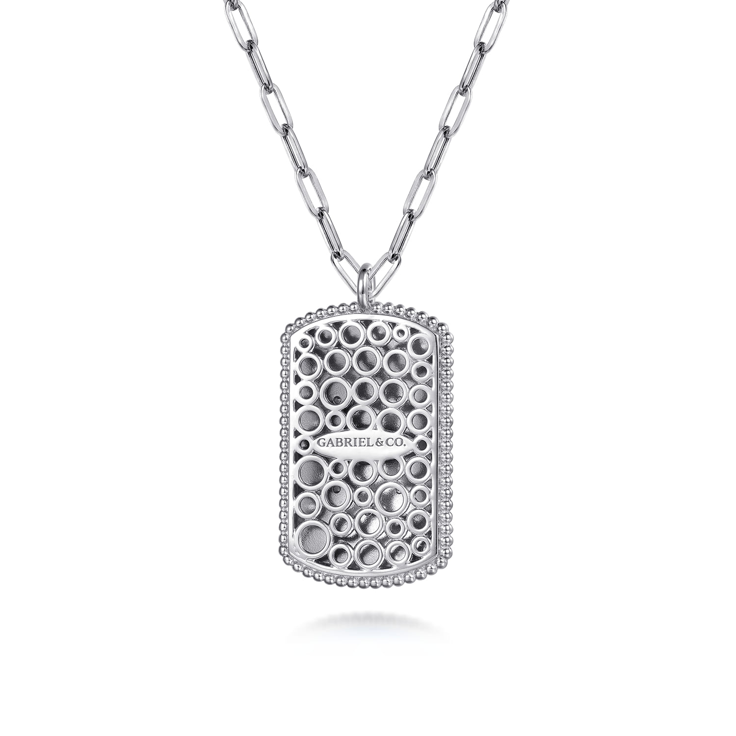 Mosaic - 925 Sterling Silver Bujukan White Sapphire and Blue Sapphire Dog Tag Pendant Necklace with Blue and Dust Blue and White Enamel - Shot 2