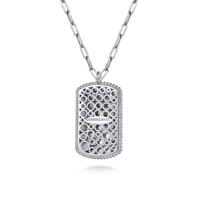 Mosaic - 925 Sterling Silver Bujukan White Sapphire and Blue Sapphire Dog Tag Pendant Necklace with Blue and Dust Blue and White Enamel - Shot 2
