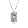 Mosaic - 925 Sterling Silver Bujukan White Sapphire and Blue Sapphire Dog Tag Pendant Necklace with Blue and Dust Blue and White Enamel