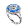Mosaic - 925 Sterling Silver Bujukan White Sapphire and Blue Sapphire Signet Ring with Blue and Dust Blue and White Enamel