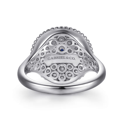 Mosaic - 925 Sterling Silver Bujukan White Sapphire and Blue Sapphire Signet Ring with Blue and Dust Blue and White Enamel