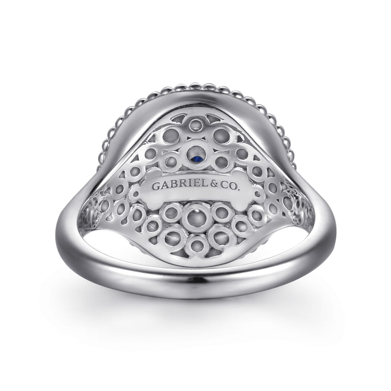 Mosaic - 925 Sterling Silver Bujukan White Sapphire and Blue Sapphire Signet Ring with Blue and Dust Blue and White Enamel - Shot 5