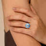 Mosaic - 925 Sterling Silver Bujukan White Sapphire and Blue Sapphire Signet Ring with Blue and Dust Blue and White Enamel