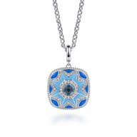 Mosaic - 925 Sterling Silver Bujukan White Sapphire and Blue Topaz Necklace with Blue and Dust Blue Enamel