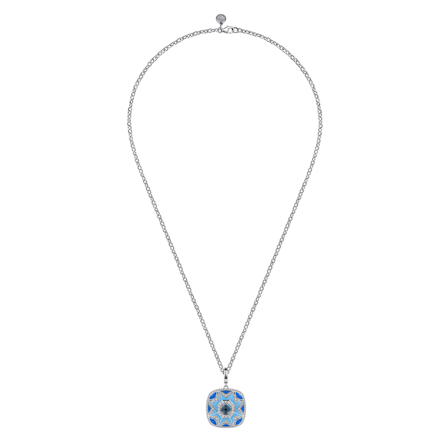 Mosaic - 925 Sterling Silver Bujukan White Sapphire and Blue Topaz Necklace with Blue and Dust Blue Enamel - Shot 3