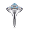 Mosaic - 925 Sterling Silver Bujukan White Sapphire and Blue Topaz Signet Ring with Blue and Dust Blue Enamel