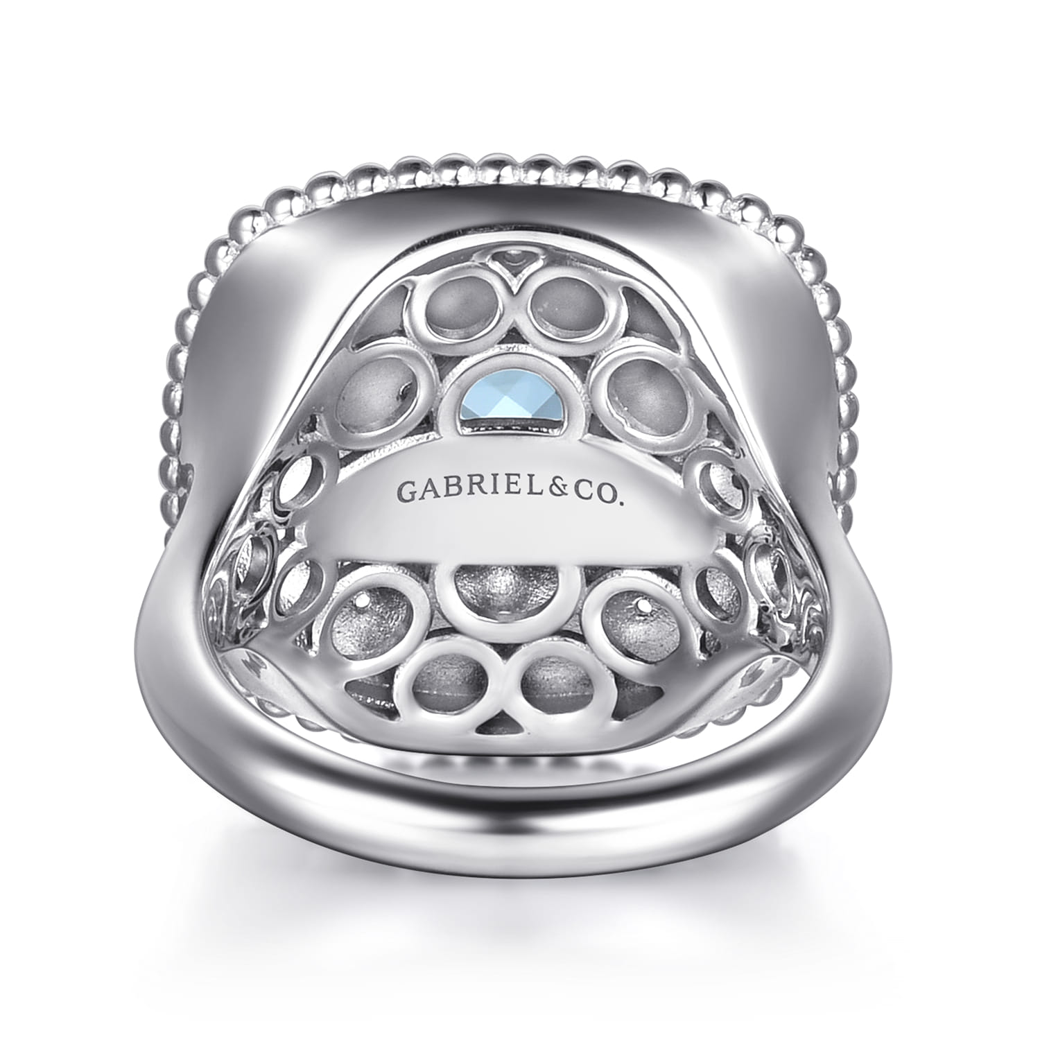 Mosaic - 925 Sterling Silver Bujukan White Sapphire and Blue Topaz Signet Ring with Blue and Dust Blue Enamel - Shot 5