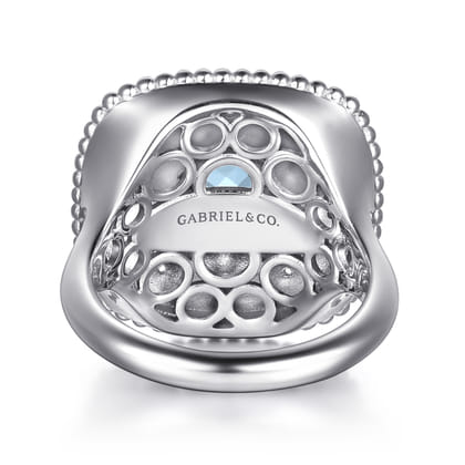 Mosaic - 925 Sterling Silver Bujukan White Sapphire and Blue Topaz Signet Ring with Blue and Dust Blue Enamel