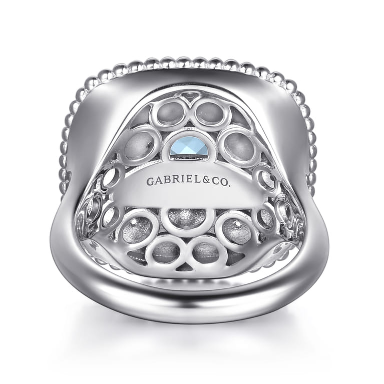 Mosaic - 925 Sterling Silver Bujukan White Sapphire and Blue Topaz Signet Ring with Blue and Dust Blue Enamel - Shot 5