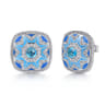 Mosaic - 925 Sterling Silver Bujukan White Sapphire and Blue Topaz Stud Earrings with Blue and Dust Blue Enamel
