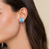 Mosaic - 925 Sterling Silver Bujukan White Sapphire and Blue Topaz Stud Earrings with Blue and Dust Blue Enamel