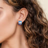 Mosaic - 925 Sterling Silver Bujukan White Sapphire and Sapphire J Joop Earrings with Blue and Dust Blue and White Enamel