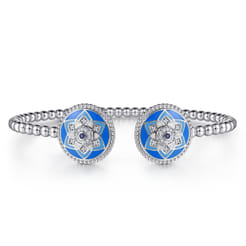 Mosaic---925-Sterling-Silver-Bujukan-White-Sapphire-and-Sapphire-Open-Bangle-Bracelet-with-Blue-and-Dust-Blue-and-White-Enamel1
