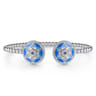 Mosaic - 925 Sterling Silver Bujukan White Sapphire and Sapphire Open Bangle Bracelet with Blue and Dust Blue and White Enamel
